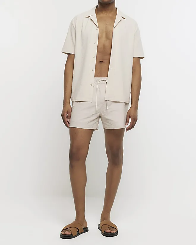 River Island regular fit seersucker swim shorts Stone Outlet