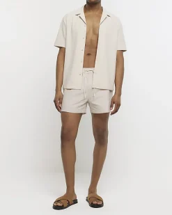 River Island regular fit seersucker swim shorts Stone Outlet
