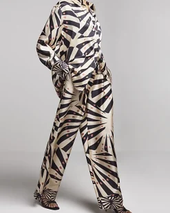 River Island Stone satin stripe wide leg trousers Cream Clearance