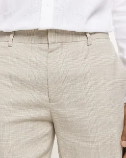 River Island slim fit check suit trousers Stone Online