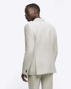 River Island slim fit linen blend suit jacket Stone Online