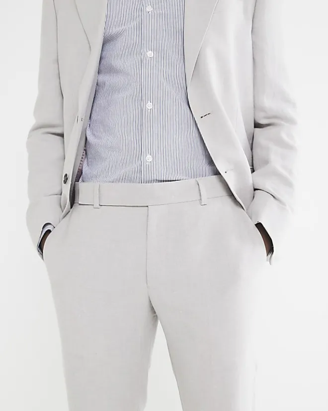 River Island slim fit linen blend suit trousers Stone Discount