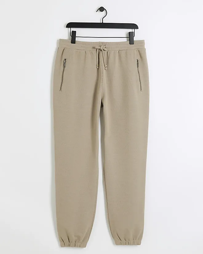 River Island slim fit textured smart joggers Stone Outlet