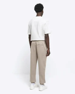 River Island slim fit textured smart joggers Stone Outlet