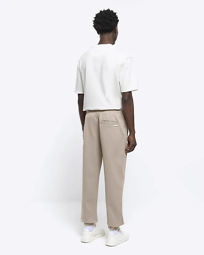 River Island slim fit textured smart joggers Stone Outlet