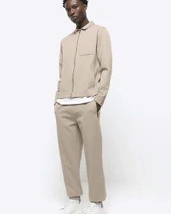 River Island slim fit textured smart joggers Stone Outlet
