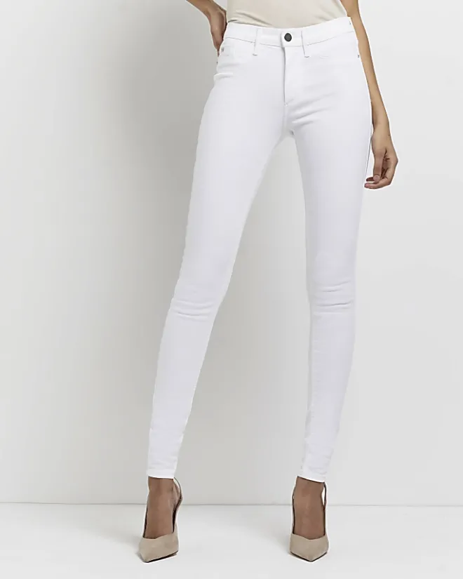 River Island Tall molly mid rise super skinny jeans White Discount