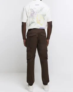 River Island Washed slim fit cargo joggers Brown Sale