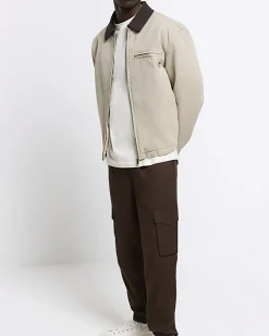 River Island Washed slim fit cargo joggers Brown Sale