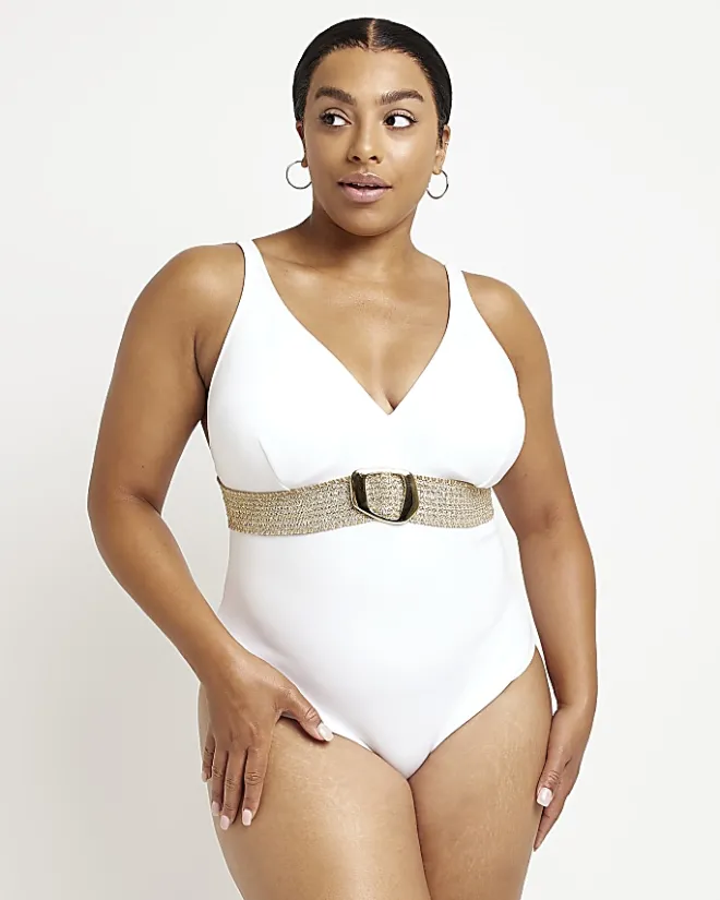 River Island belted swimsuit White Outlet