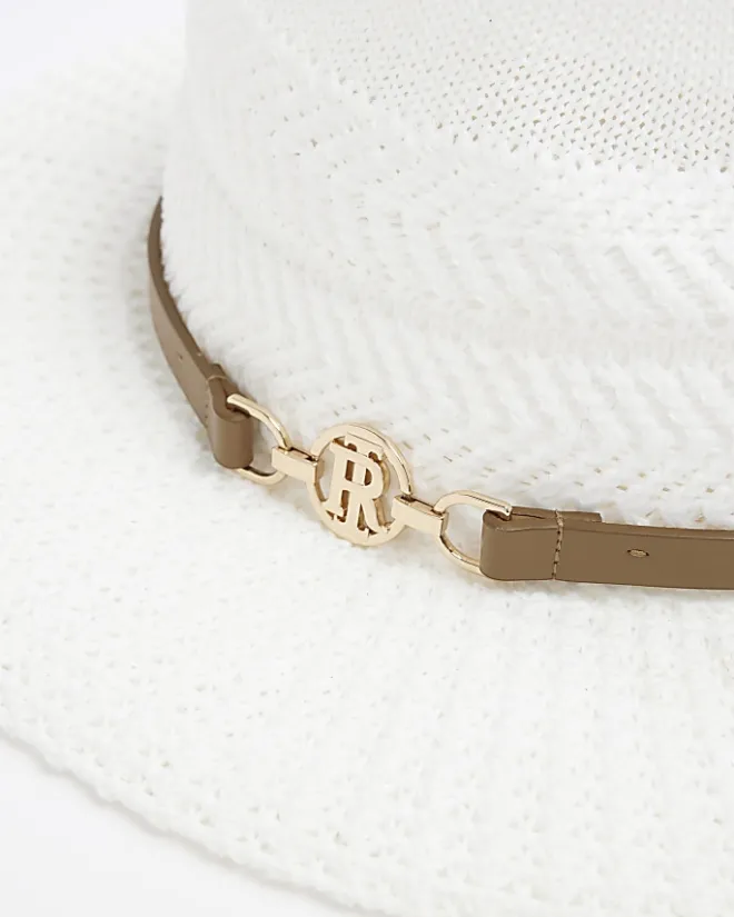 River Island Crochet Fedora Hat White Online
