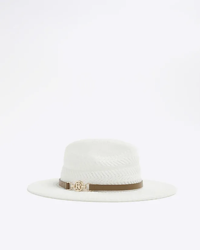 River Island Crochet Fedora Hat White Online