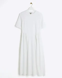 River Island godet detail t-shirt midi dress White Best