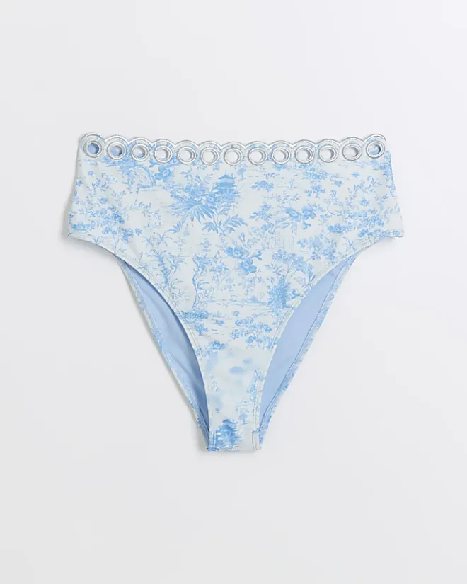 River Island high waisted floral bikini bottoms White Clearance