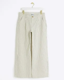 River Island high waisted stripe loose jeans White Sale