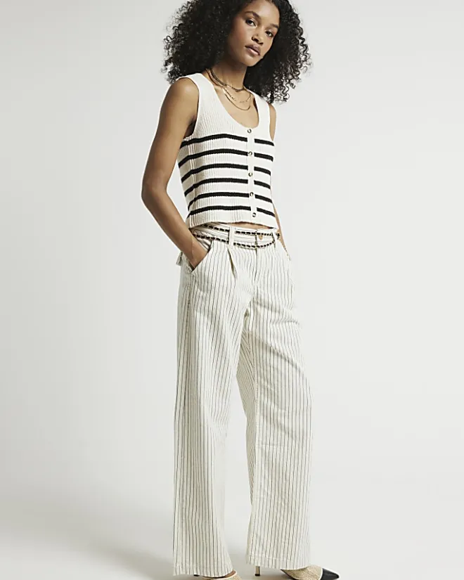 River Island high waisted stripe loose jeans White Sale