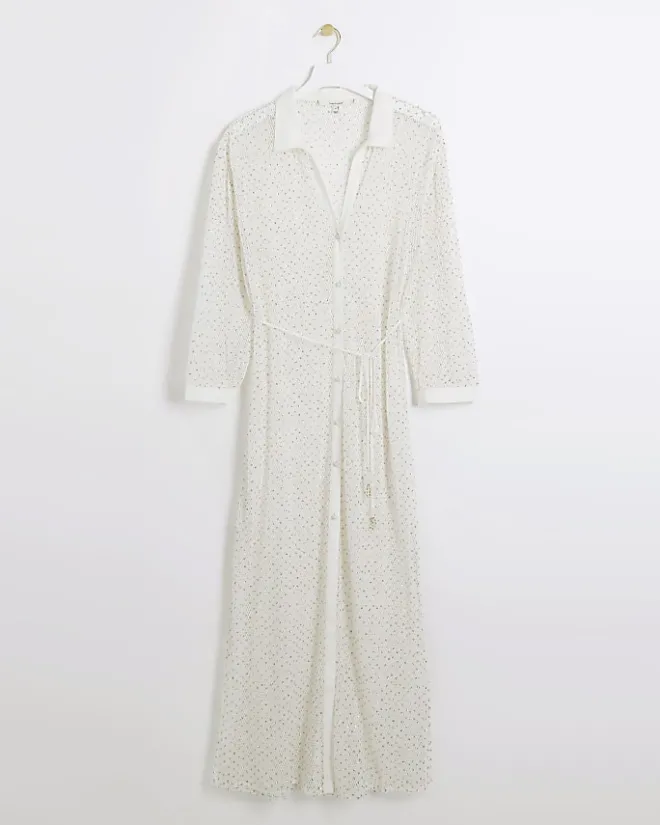 River Island mesh sequin beach maxi shirt dress White Fashion