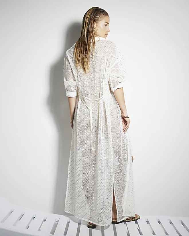 River Island mesh sequin beach maxi shirt dress White Fashion