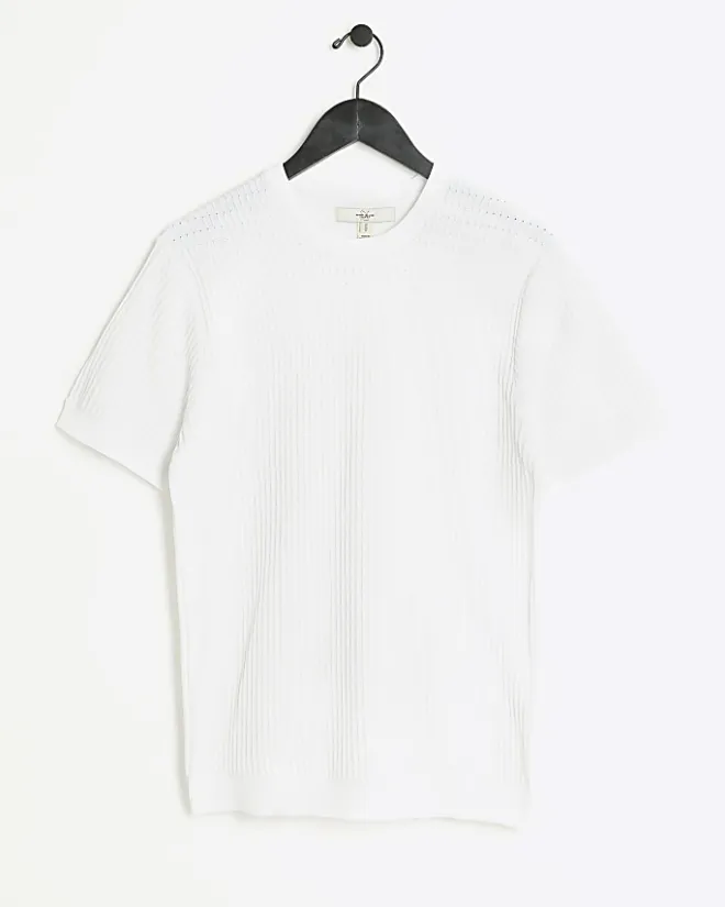River Island muscle fit brick knit t-shirt White Online