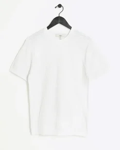 River Island muscle fit brick knit t-shirt White Online