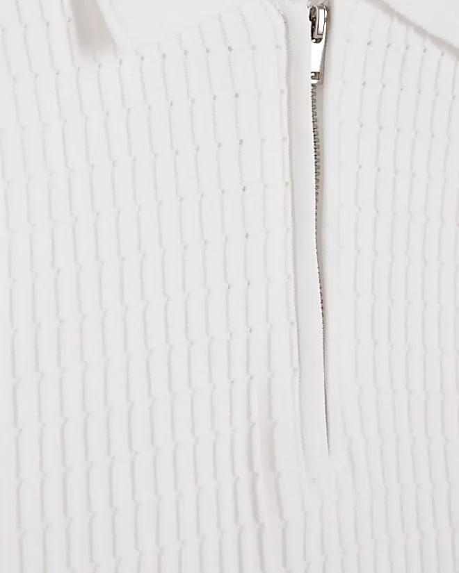 River Island muscle fit knitted half zip polo White Best