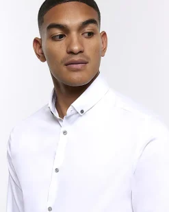 River Island Muscle fit long sleeve Shirt White Sale