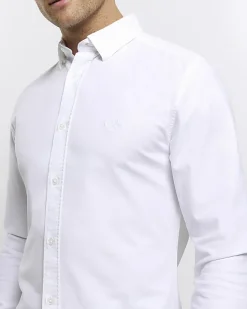 River Island muscle fit oxford smart shirt White Clearance
