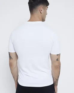 River Island muscle fit V neck t-shirt White Discount