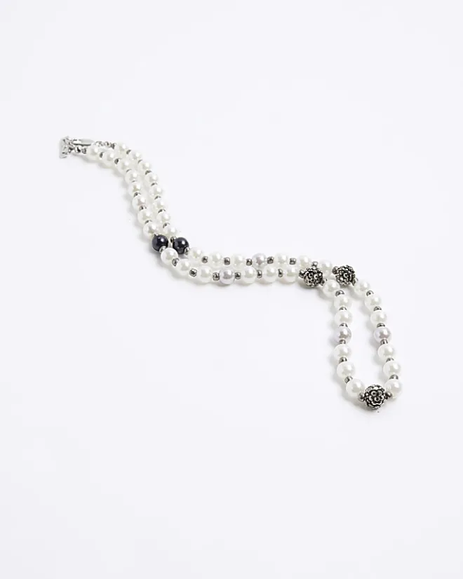 River Island pearl beaded necklace White New