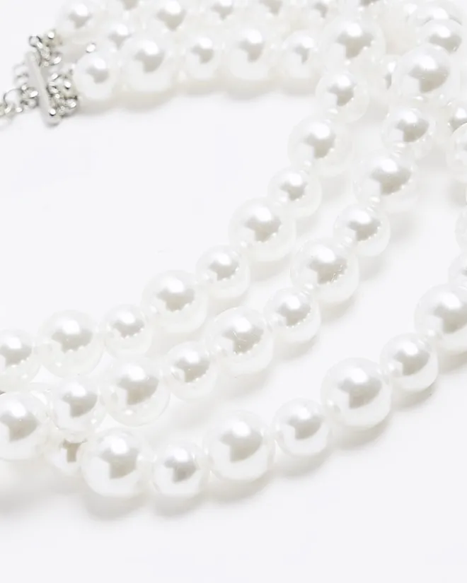 River Island Pearl Multirow Choker Necklace White Discount