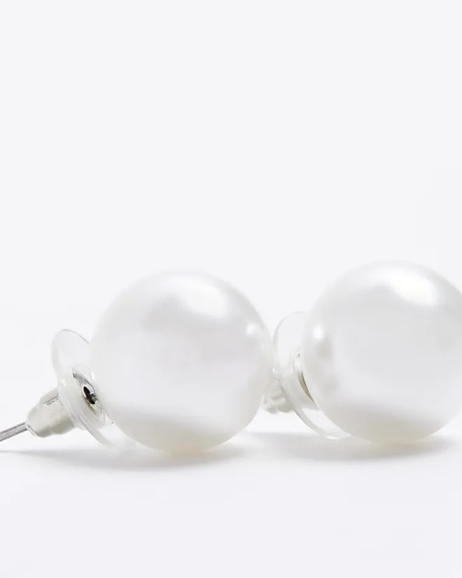 River Island Pearl Stud Earrings White Online