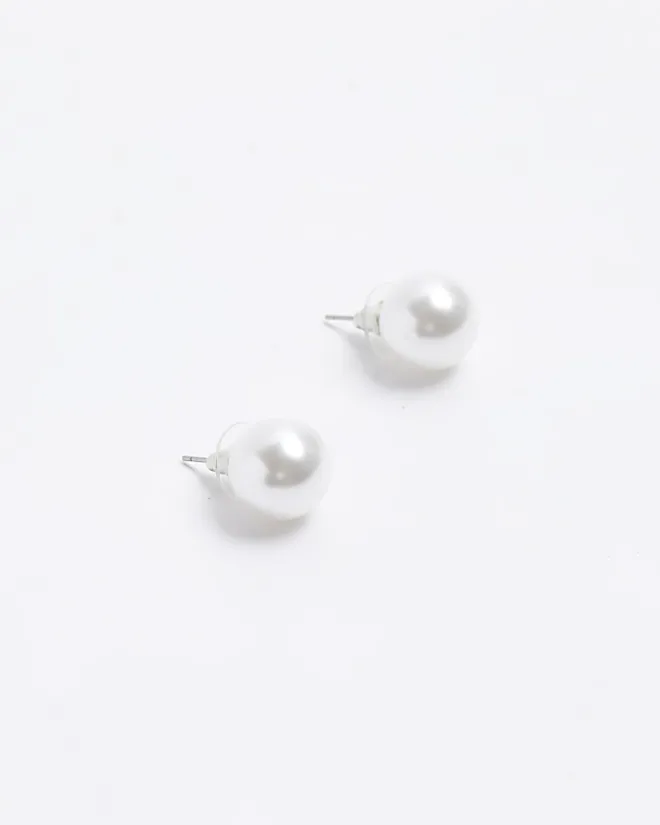 River Island Pearl Stud Earrings White Online