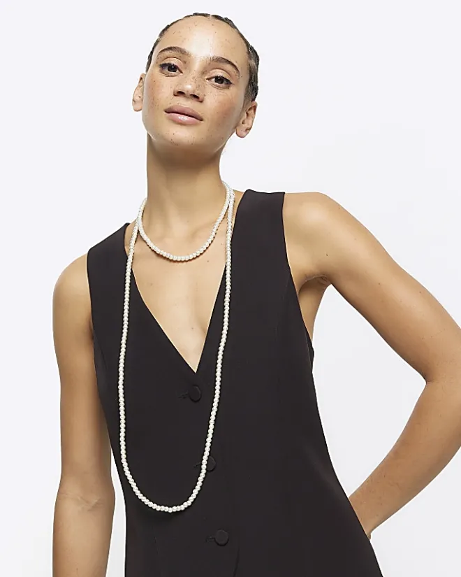 River Island Pearl Wrap Necklace White Discount