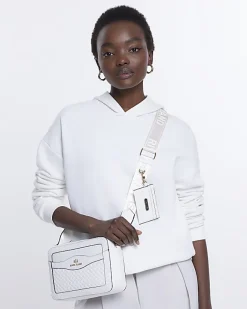River Island quilted panel cross body bag White New