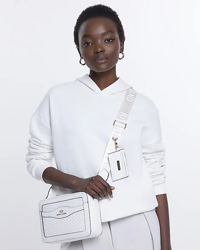 River Island quilted panel cross body bag White New
