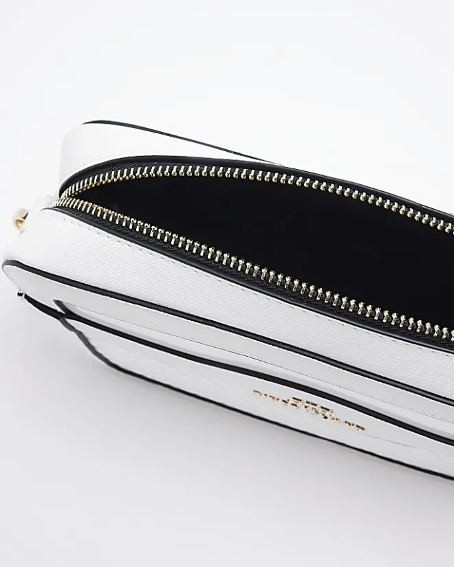 River Island quilted panel cross body bag White New