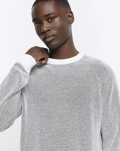 River Island regular fit knit textured jumper White Discount