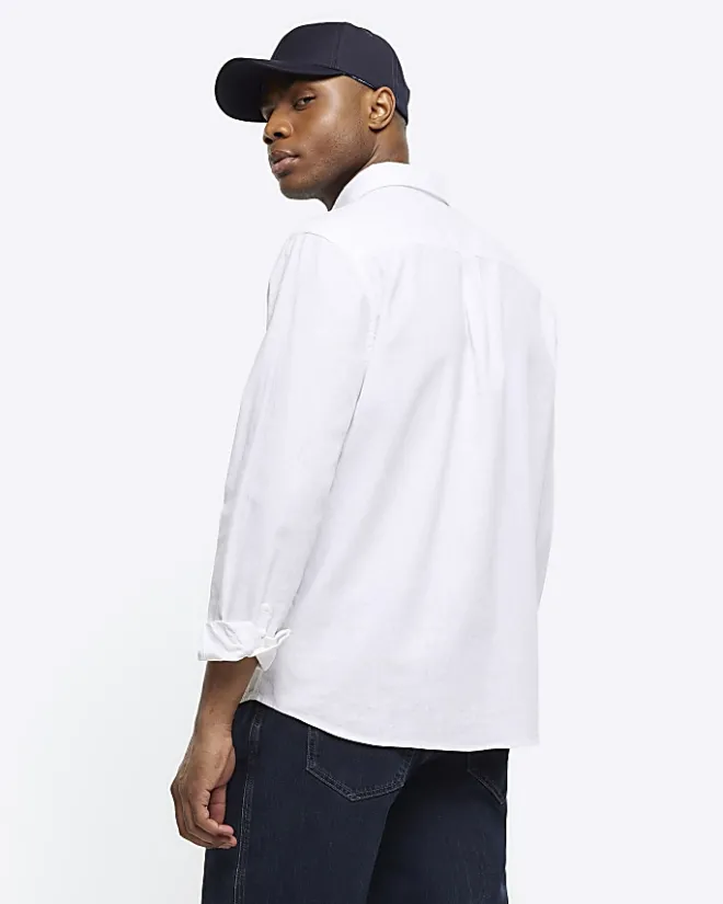 River Island regular fit linen blend shirt White Discount