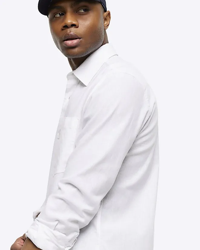 River Island regular fit linen blend shirt White Discount