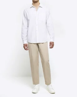 River Island regular fit striped linen blend shirt White Best