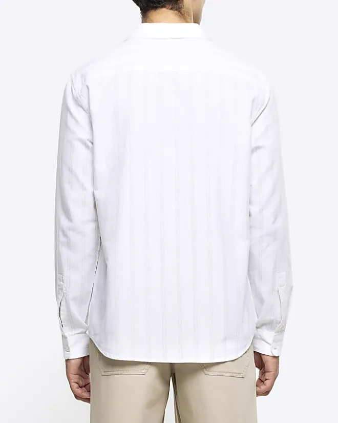 River Island regular fit striped linen blend shirt White Best