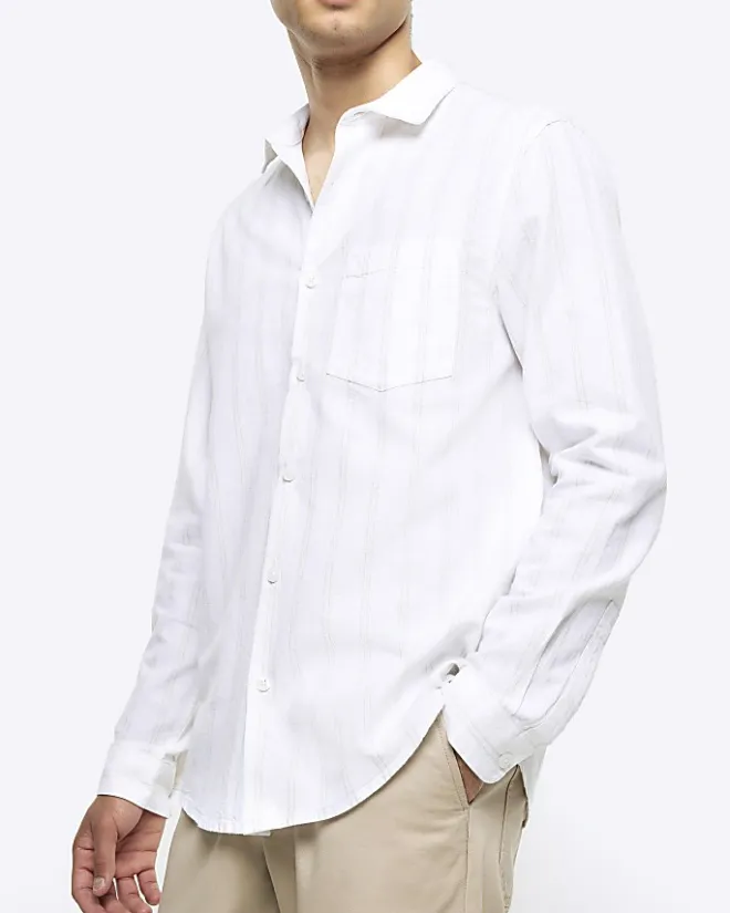 River Island regular fit striped linen blend shirt White Best