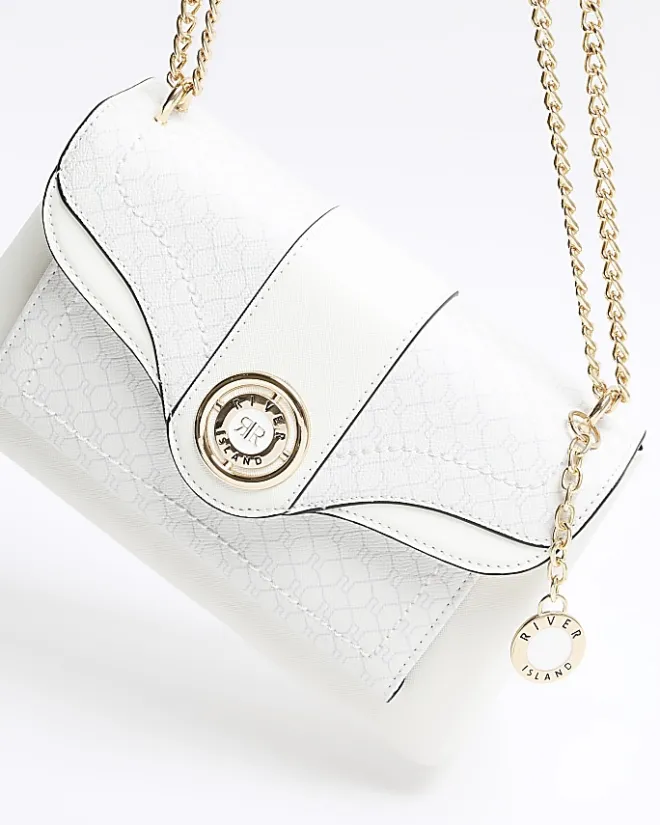 River Island RI monogram chain shoulder bag White Discount