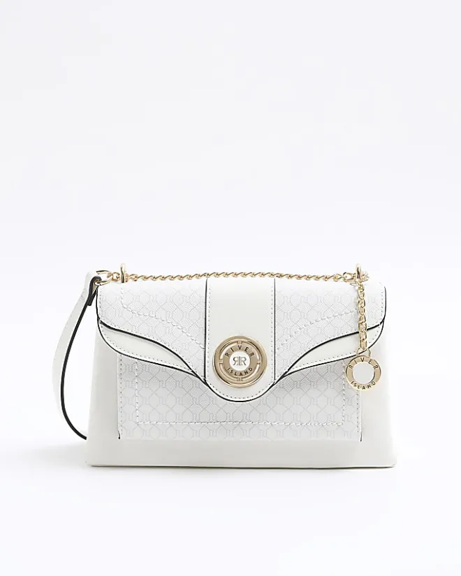 River Island RI monogram chain shoulder bag White Discount