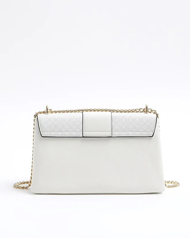 River Island RI monogram chain shoulder bag White Discount