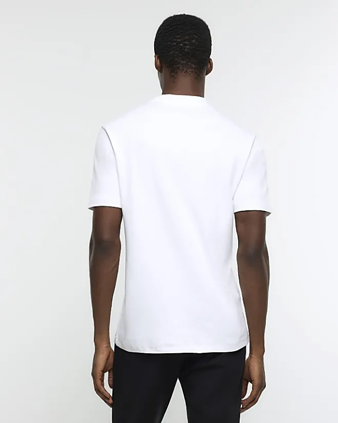 River Island RI Studio slim fit high neck t-shirt White Sale