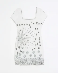 River Island silk sequin detail bodycon mini dress White Outlet