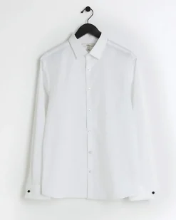 River Island slim fit double cuff smart shirt White Hot