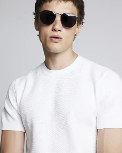 River Island slim fit textured knit t-shirt White Clearance