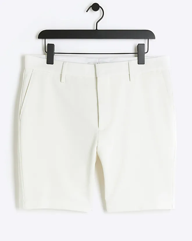 River Island slim fit waffle shorts White New